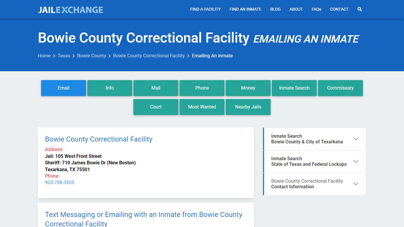 Inmate Text, Email - Bowie County Correctional Facility, TX - Jail Exchange